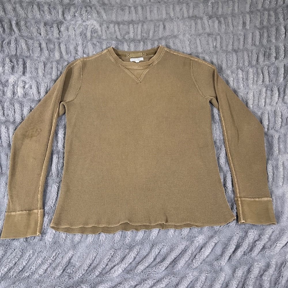 Wallace & Barnes Large Waffle Knit Thermal Long Sleeve Shirt Olive Brown *Holes